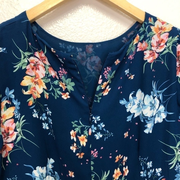 Loft Blue Floral Dress W Puffy Sleeves - Picture 7 of 9